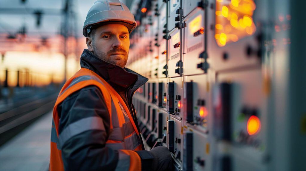 Elektriker bei der Arbeit an einer elektrischen Anlage - Arbeiten mit Strom.