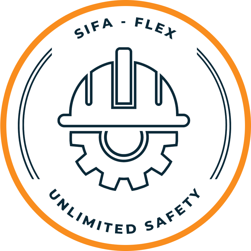 SiFa-flex Arbeitsschutz Logo weiss mit orangem Rand